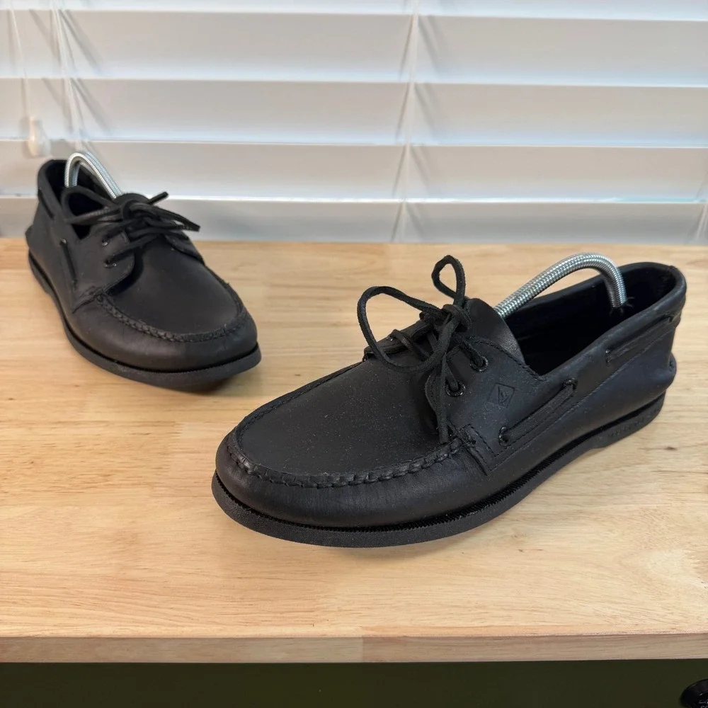 Sperry Authentic Original Boat Shoes Men's Black Leather Lace-Up Casual - 12M